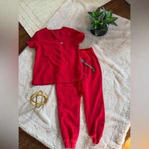 Figs red scrub set/ size small and small petite